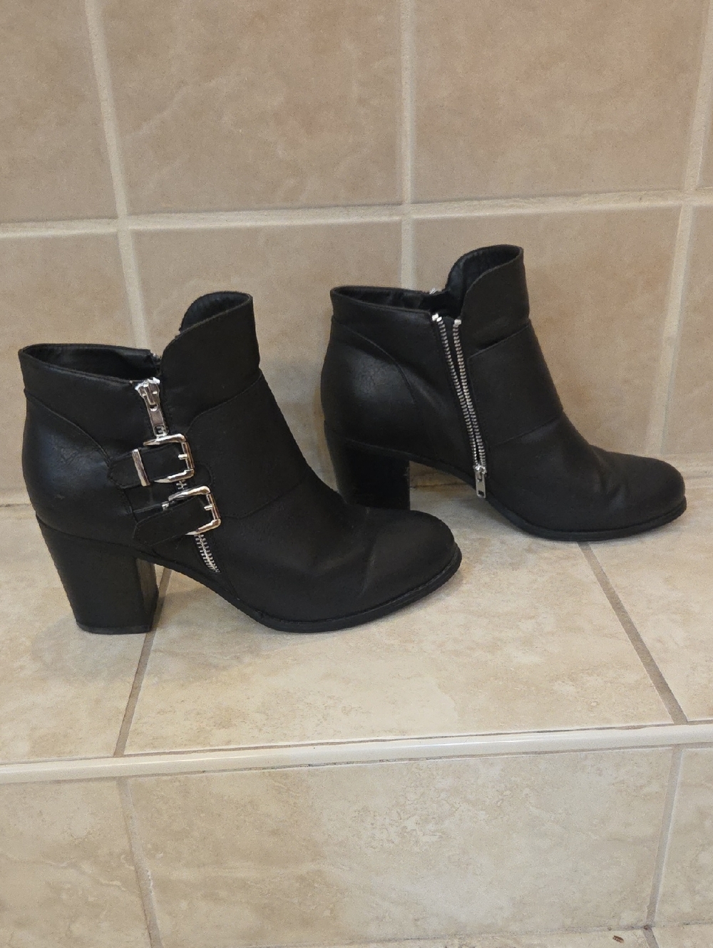 torrid Black Ankle Booties with Side Zipper & Buckle Straps